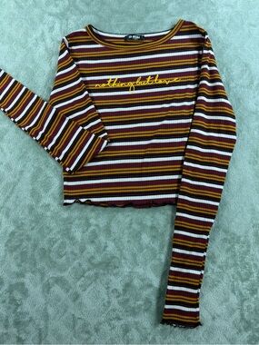 Mini USA Ribbed Striped Crop Top Medium Long Sleeve Y2K Grunge